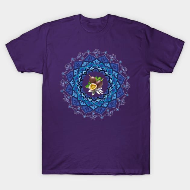 Passion fruit in blue mandala T-Shirt by 100meaninglove100